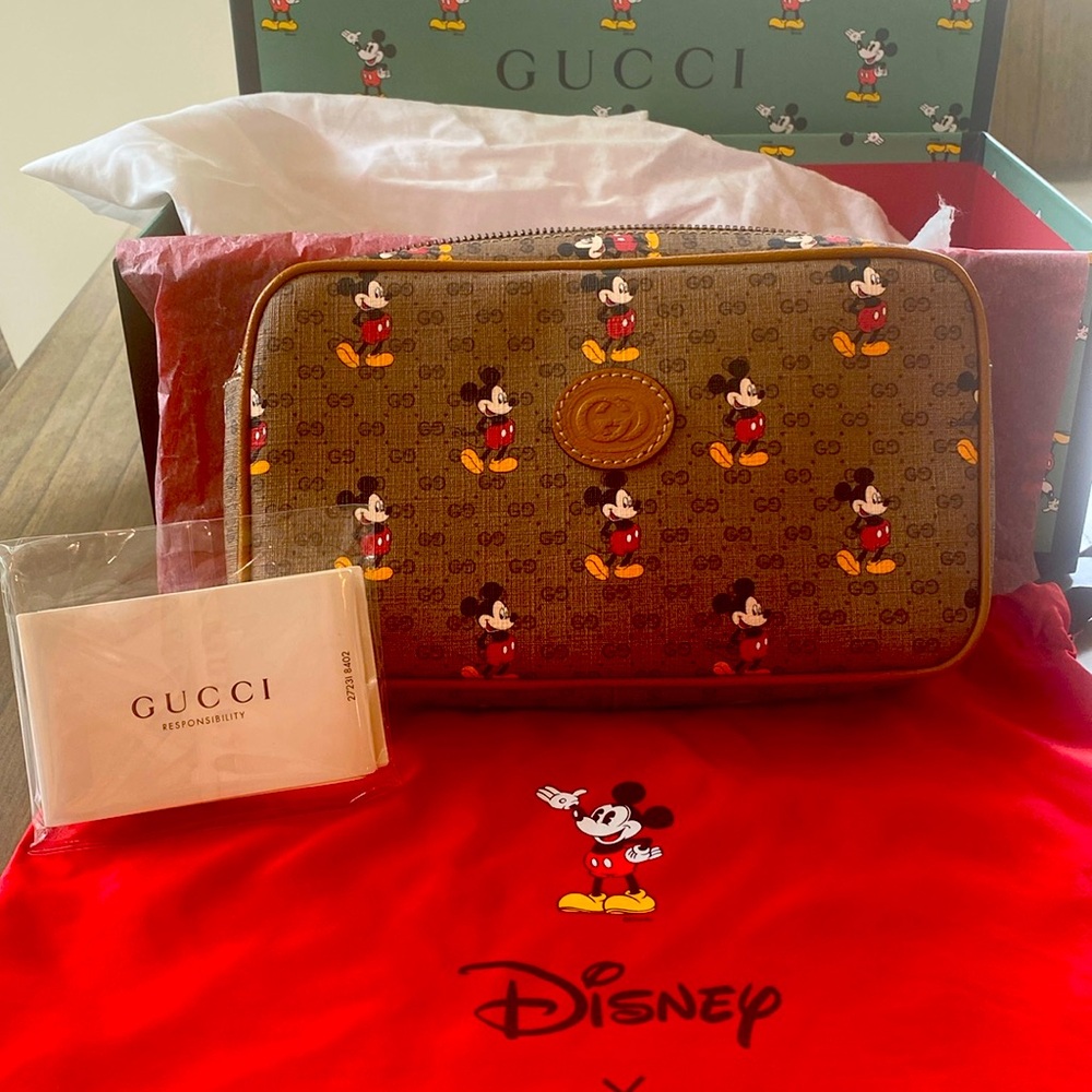 Gucci Brown GG Supreme Mickey Mouse Travel Pouch